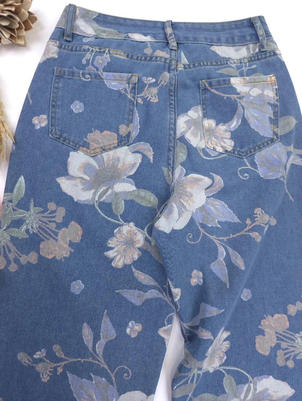 Floral Print Blue Women's Jeans Sz S - Picture 11 of 12